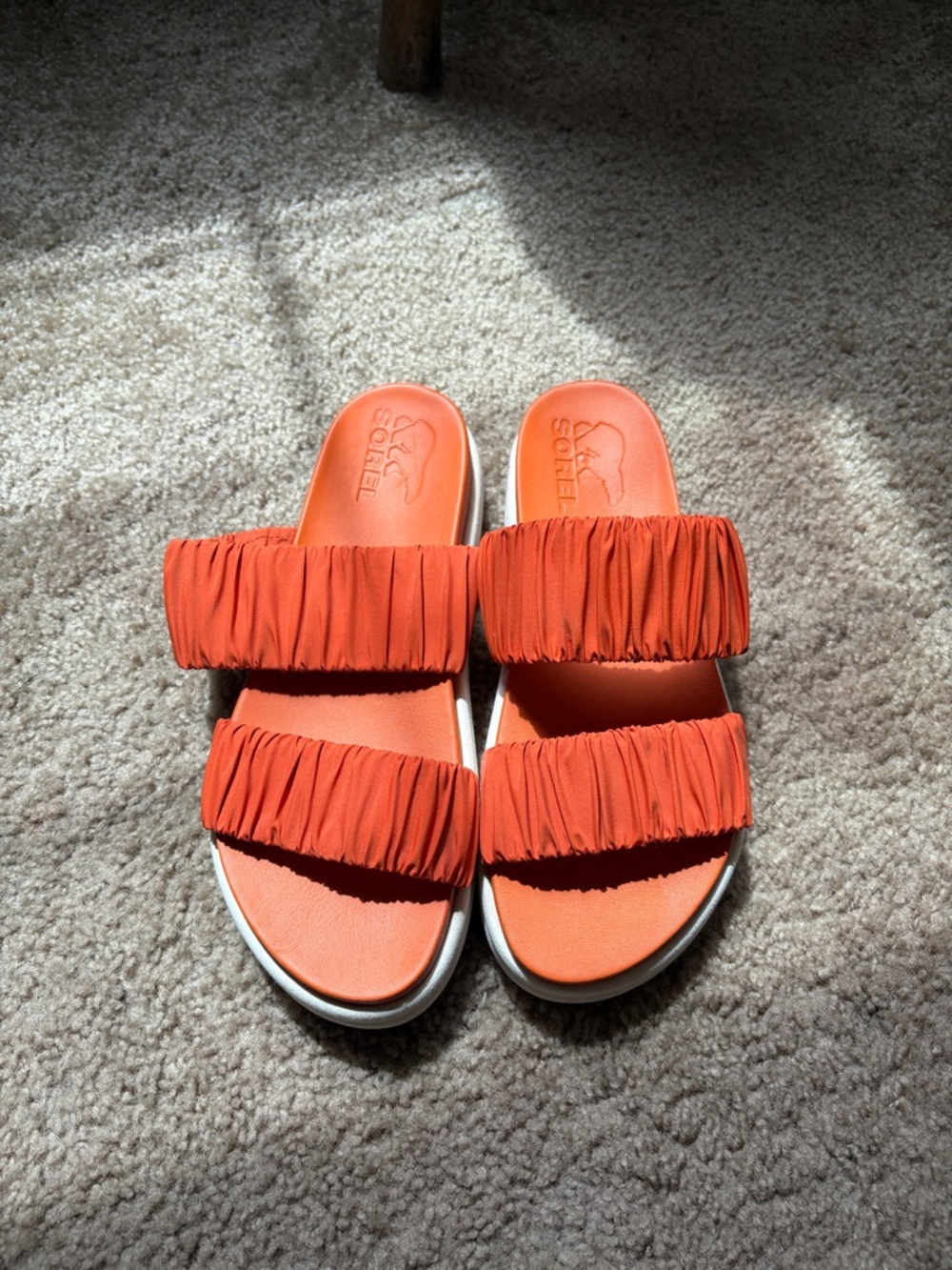 Sorel Orange Ruched Double-Band Slide Sandals
